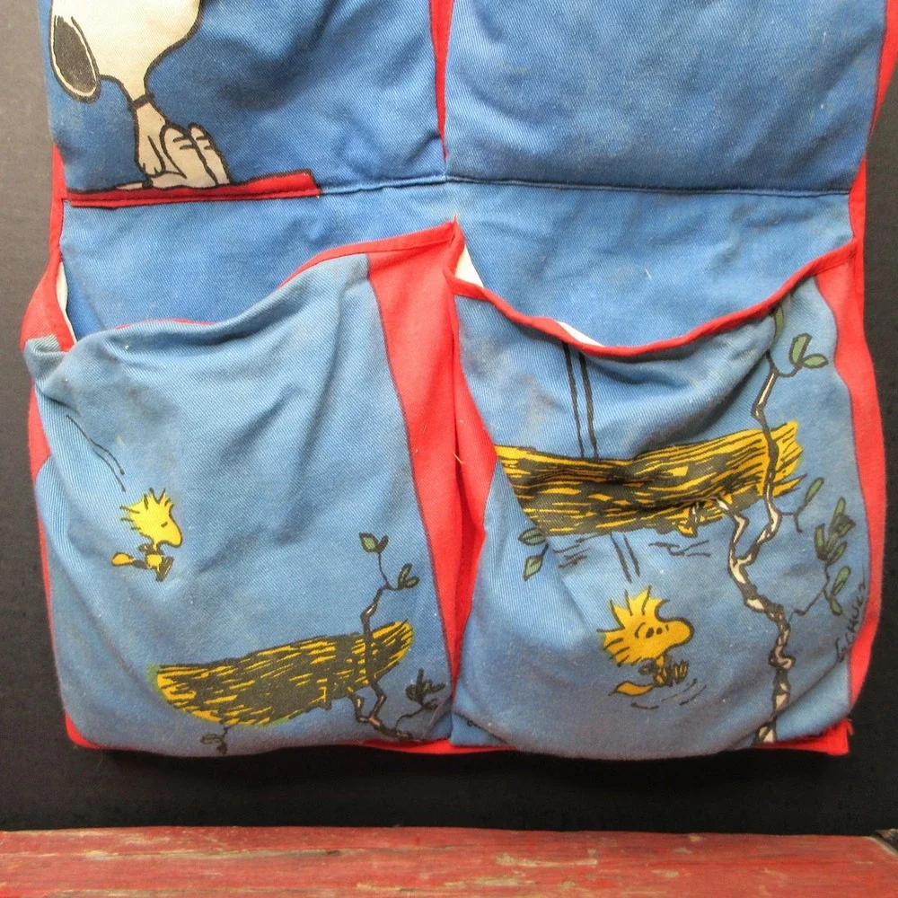 Vintage Peanuts Snoopy Woodstock Hanging Shoe Bag Organizer Storage Blue Red